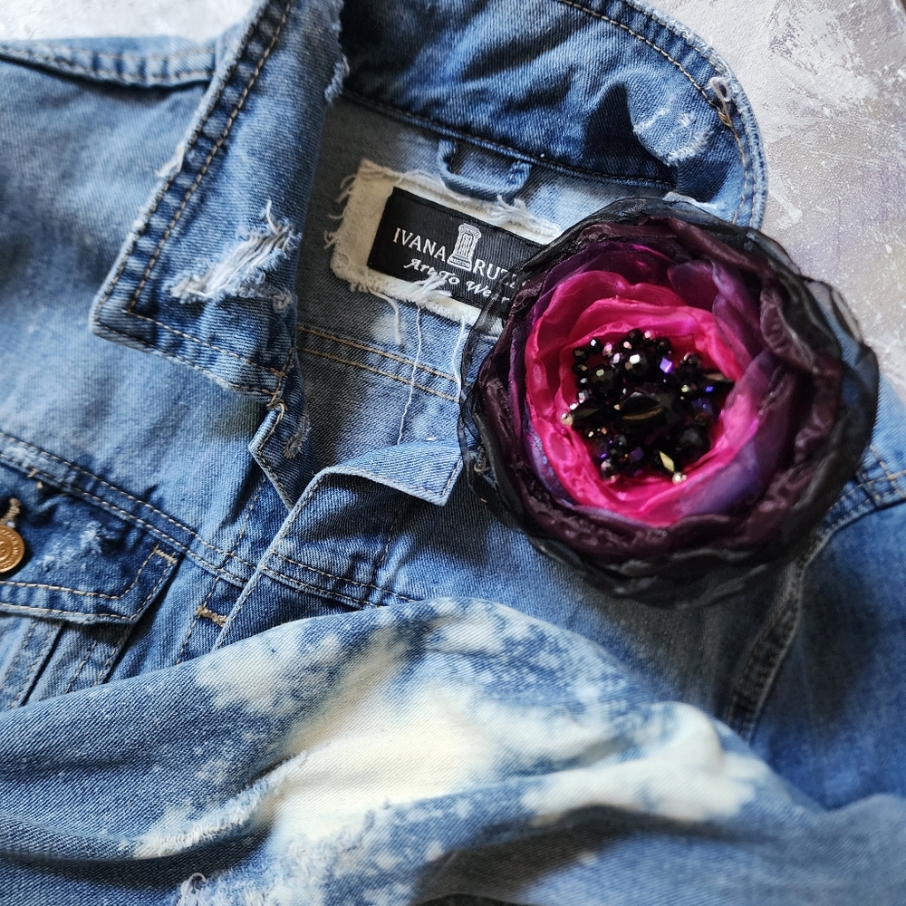 Boho Rose Brooch Clip Apple Blossom Purple Camelia Flower Concept Made in USA - Picture 3 of 12
